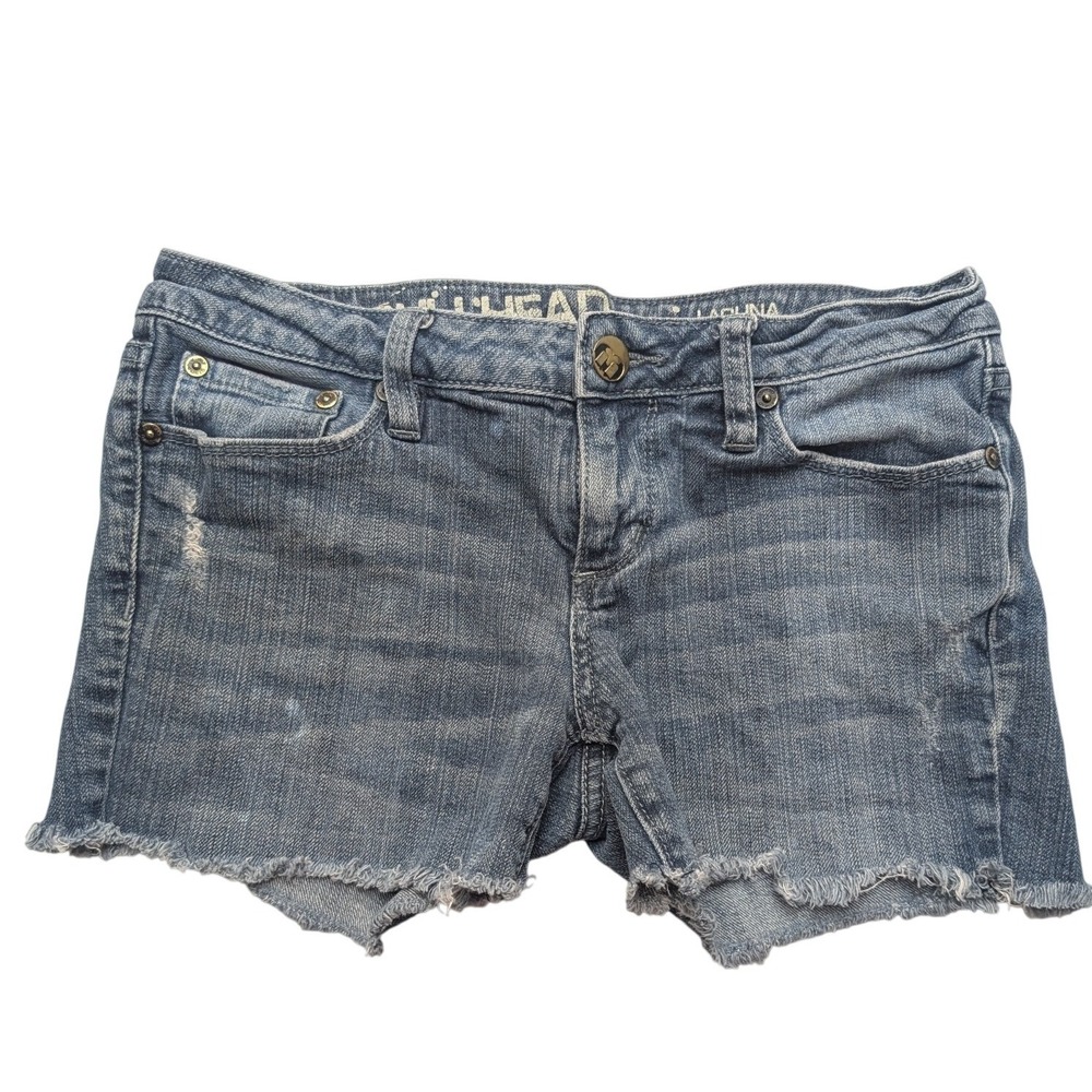 Bullhead Laguna Denim Shorts Womens 7S Blue Low Rise Frayed Hem Distressed